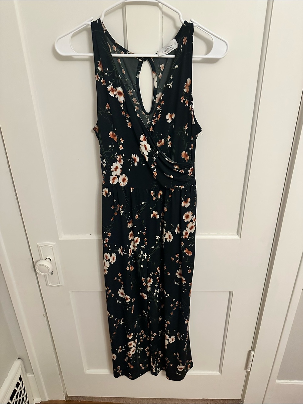 Kaileigh Flowy Jumpsuit Romper Pockets Jade Green Floral Maternity V Neck Office